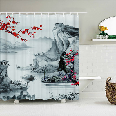 Kineski stil Cvijeće Pejzaž ptica Vodootporna zavjesa za tuš Zavjese za kupaonicu 3D ispis Kupaonica s kukama Zaslon od krpe koja se može prati
