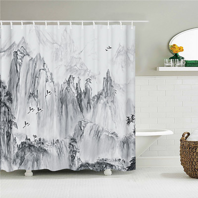 Kineski stil Cvijeće Pejzaž ptica Vodootporna zavjesa za tuš Zavjese za kupaonicu 3D ispis Kupaonica s kukama Zaslon od krpe koja se može prati