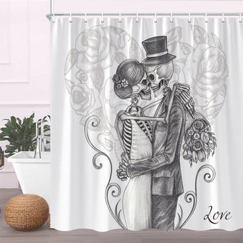 Sugar Skull Κουρτίνες μπάνιου Halloween Lovers Skulls Rose Flower Δημιουργικές κουρτίνες μπάνιου για διακόσμηση μπάνιου σπιτιού Ύφασμα που πλένεται