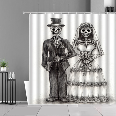 Zavjese za tuširanje u obliku šećerne lubanje Noć vještica Lobanje s cvijetom ruže Kreativne zavjese za kupanje za uređenje kućne kupaonice Tkanina koja se može prati