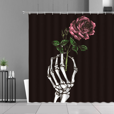 Zavjese za tuširanje u obliku šećerne lubanje Noć vještica Lobanje s cvijetom ruže Kreativne zavjese za kupanje za uređenje kućne kupaonice Tkanina koja se može prati