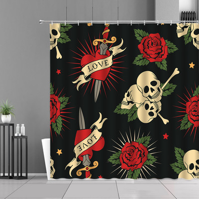 Zavjese za tuširanje u obliku šećerne lubanje Noć vještica Lobanje s cvijetom ruže Kreativne zavjese za kupanje za uređenje kućne kupaonice Tkanina koja se može prati