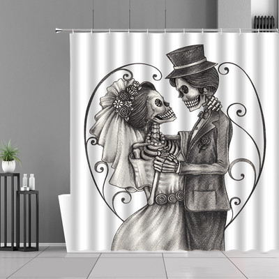 Zavjese za tuširanje u obliku šećerne lubanje Noć vještica Lobanje s cvijetom ruže Kreativne zavjese za kupanje za uređenje kućne kupaonice Tkanina koja se može prati