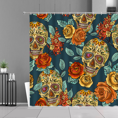 Zavjese za tuširanje u obliku šećerne lubanje Noć vještica Lobanje s cvijetom ruže Kreativne zavjese za kupanje za uređenje kućne kupaonice Tkanina koja se može prati