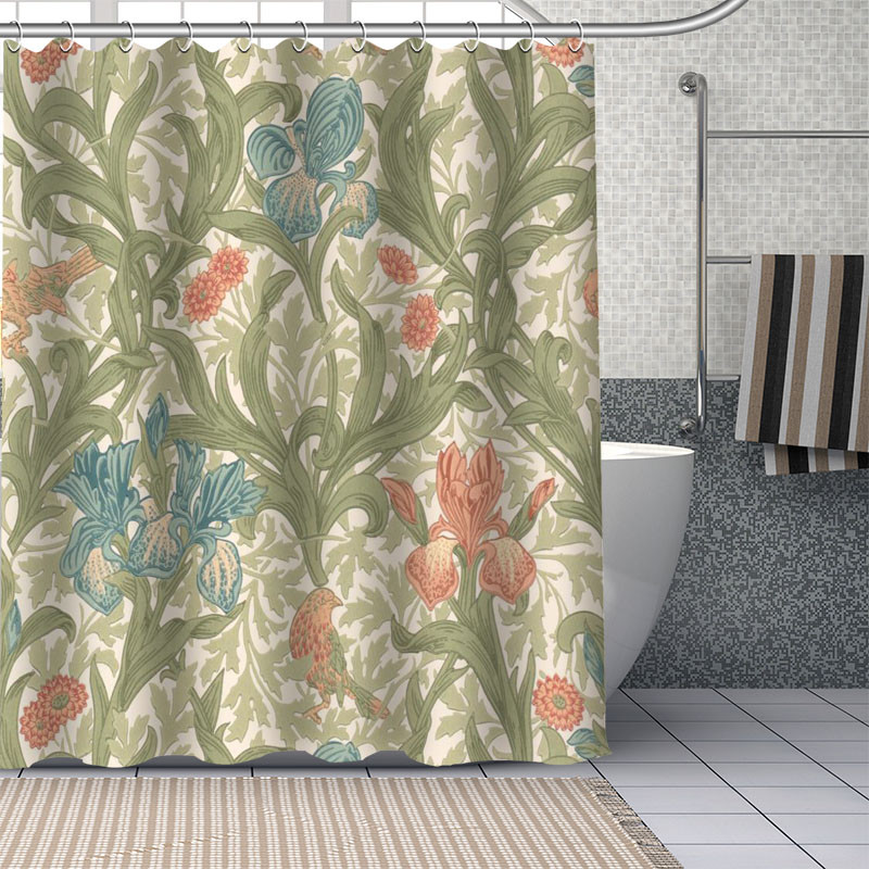 Vodootporna zavjesa za tuširanje može se prilagoditi William Morris Kupaonski pribor za tuširanje Poliesterska zavjesa za tuširanje s kukama