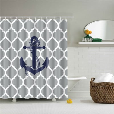 Zavjesa za tuš s tamnoplavim prugama s kukama Nautičko sidro Ukrasna kupaonska zavjesa Poliesterska tkanina Zavjese za kućnu kupaonicu