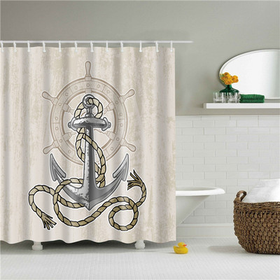 Zavjesa za tuš s tamnoplavim prugama s kukama Nautičko sidro Ukrasna kupaonska zavjesa Poliesterska tkanina Zavjese za kućnu kupaonicu
