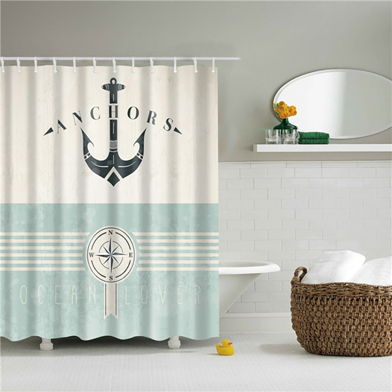 Zavjesa za tuš s tamnoplavim prugama s kukama Nautičko sidro Ukrasna kupaonska zavjesa Poliesterska tkanina Zavjese za kućnu kupaonicu