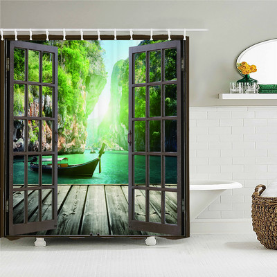 Cvjetna vrata Pejzažna zavjesa za tuš 3D ispis Vrtna biljka Idilični krajolik Vodootporna tkanina Kupaonica Spavaća soba Zavjese za zamračivanje