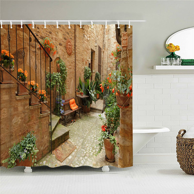 Cvjetna vrata Pejzažna zavjesa za tuš 3D ispis Vrtna biljka Idilični krajolik Vodootporna tkanina Kupaonica Spavaća soba Zavjese za zamračivanje