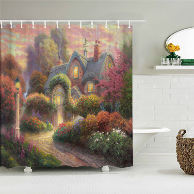 Cvjetna vrata Pejzažna zavjesa za tuš 3D ispis Vrtna biljka Idilični krajolik Vodootporna tkanina Kupaonica Spavaća soba Zavjese za zamračivanje