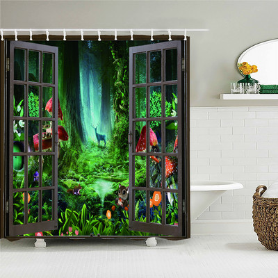 Cvjetna vrata Pejzažna zavjesa za tuš 3D ispis Vrtna biljka Idilični krajolik Vodootporna tkanina Kupaonica Spavaća soba Zavjese za zamračivanje