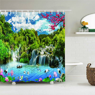 Cvjetna vrata Pejzažna zavjesa za tuš 3D ispis Vrtna biljka Idilični krajolik Vodootporna tkanina Kupaonica Spavaća soba Zavjese za zamračivanje
