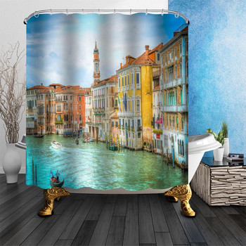 100% полиестерна тъкан по поръчка Италия Венеция Завеса за душ Модерна завеса за баня 180x200 см Водоустойчива завеса за баня с HD печат