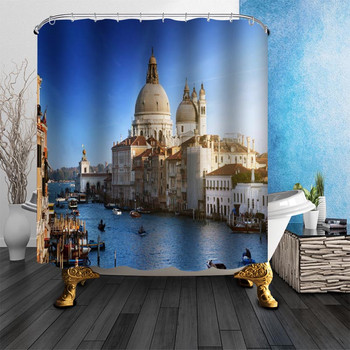 100% полиестерна тъкан по поръчка Италия Венеция Завеса за душ Модерна завеса за баня 180x200 см Водоустойчива завеса за баня с HD печат