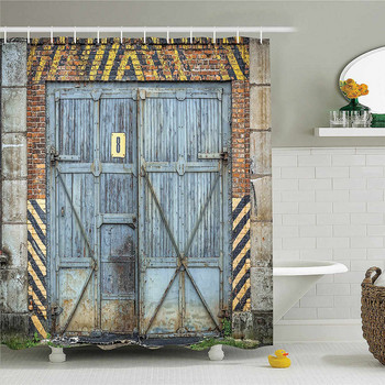 Рустик дървен декор на вратата на плевнята Завеса за душ за баня Западна провинциална тема Реколта Комплект завеси за баня на врата на селска ферма