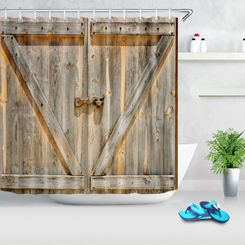 Ρουστίκ ξύλινη πόρτα αχυρώνα Διακόσμηση κουρτίνα ντους για το μπάνιο Western Country Θέμα Vintage Σετ κουρτίνες μπάνιου για πόρτα σε αγροτικό αγρόκτημα