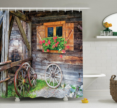 Rustikalna drvena dekoracija na vratima staje zavjesa za kupaonicu, set zavjesa za kupaonicu na seoskoj seoskoj temi Vintage