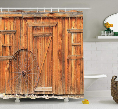 Rustikalna drvena dekoracija na vratima staje zavjesa za kupaonicu, set zavjesa za kupaonicu na seoskoj seoskoj temi Vintage
