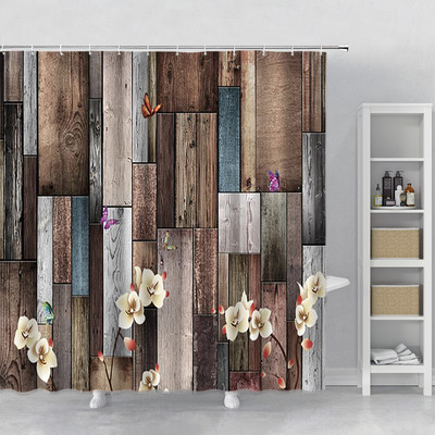 Rustikalna drvena dekoracija na vratima staje zavjesa za kupaonicu, set zavjesa za kupaonicu na seoskoj seoskoj temi Vintage