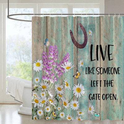 Rustikalna drvena dekoracija na vratima staje zavjesa za kupaonicu, set zavjesa za kupaonicu na seoskoj seoskoj temi Vintage