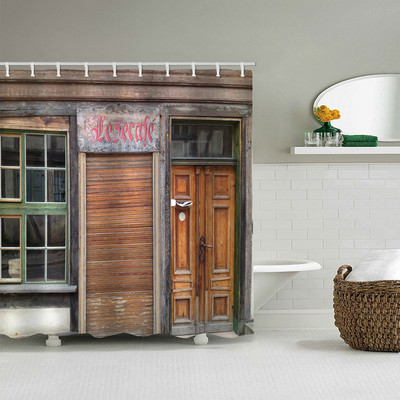 Rustikalna drvena dekoracija na vratima staje zavjesa za kupaonicu, set zavjesa za kupaonicu na seoskoj seoskoj temi Vintage