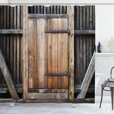Rustikalna drvena dekoracija na vratima staje zavjesa za kupaonicu, set zavjesa za kupaonicu na seoskoj seoskoj temi Vintage