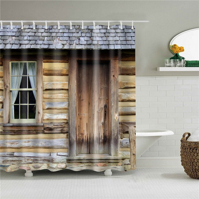Rustikalna drvena dekoracija na vratima staje zavjesa za kupaonicu, set zavjesa za kupaonicu na seoskoj seoskoj temi Vintage