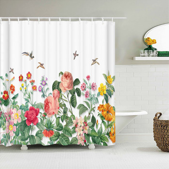 Винтидж листа от цветни растения с отпечатана завеса за душ Водоустойчива полиестерна тъкан Затъмнени завеси за баня Домашна декорация на екрана за баня