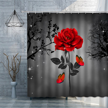Червен мак Флорална завеса за душ Акварел Растения Цветя Листа Завеси за душ за декорация на баня Комплект перяща се завеса за баня