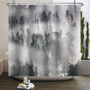Mist Mountain Forest Landscape Κουρτίνα ντους Διακόσμηση σαλονιού Κουρτίνα μπάνιου Πολυεστερικό ύφασμα Αδιάβροχη κουρτίνα με γάντζους