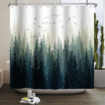 Magla Planina Šuma Pejzaž Zavjesa za tuširanje Dekoracija dnevne sobe Kupaonska zavjesa Poliesterska tkanina Vodootporna zavjesa s kukama