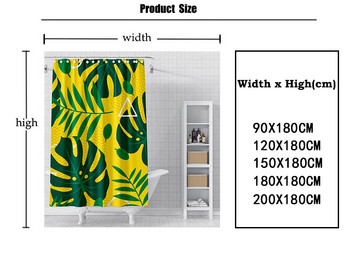 Завеса за душ с тропически зелени листа с палмови кактуси Пейзажна завеса за баня Водоустойчива полиестерна завеса за душ