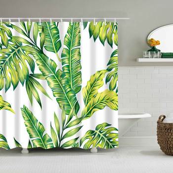 Завеса за душ с тропически зелени листа с палмови кактуси Пейзажна завеса за баня Водоустойчива полиестерна завеса за душ