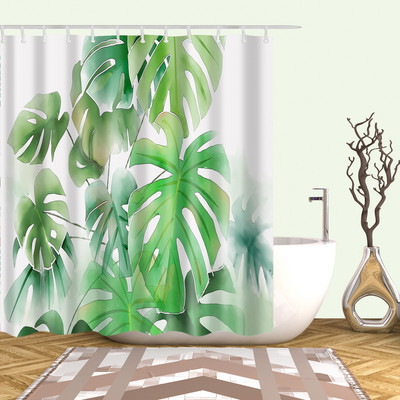 Zavjesa za tuširanje s tropskim zelenim listovima palme i kaktusa Pejzažna kupaonska zavjesa Vodootporna poliesterska zavjesa za tuširanje