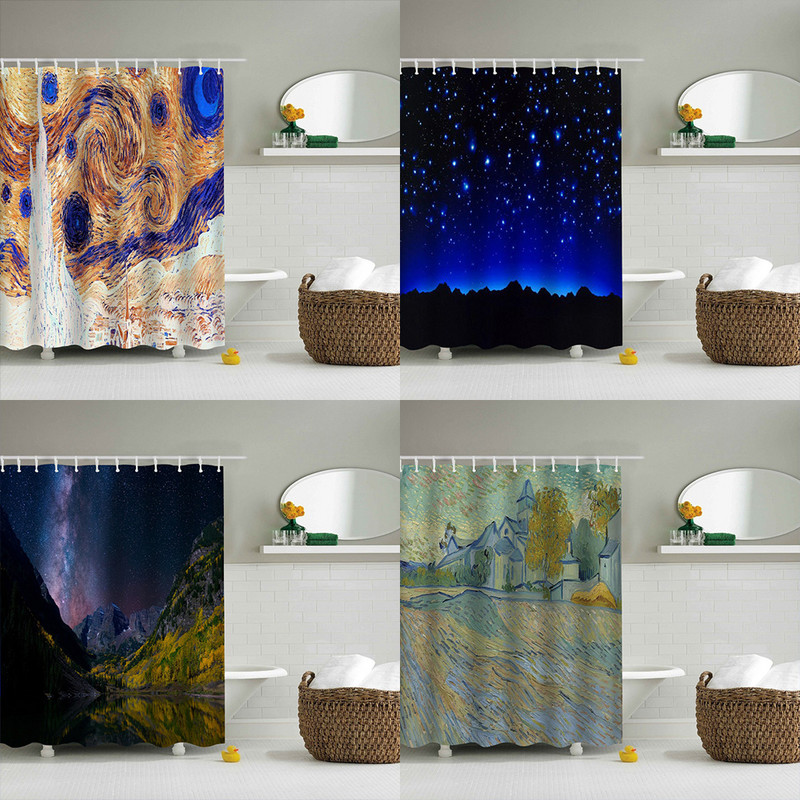 3D prekrasna zvjezdana noćna zavjesa za tuširanje Van Gogh Art apstraktna vodootporna poliesterska toaletna oprema Kupaonske zavjese