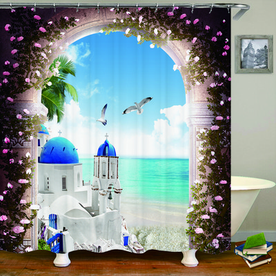 European Vintage Township Beautiful Landscape Κουρτίνα ντους Παιδικό μπάνιο Κουρτίνα ντους Κουζίνα Αδιάβροχες κουρτίνες Banheiro