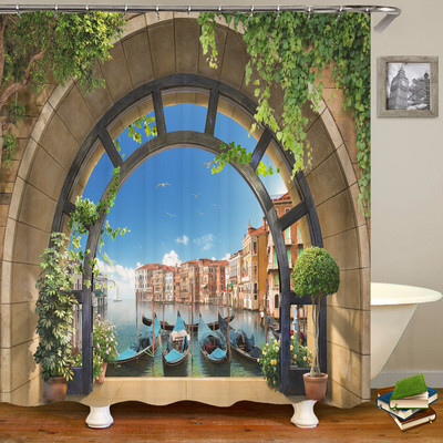 European Vintage Township Beautiful Landscape Κουρτίνα ντους Παιδικό μπάνιο Κουρτίνα ντους Κουζίνα Αδιάβροχες κουρτίνες Banheiro