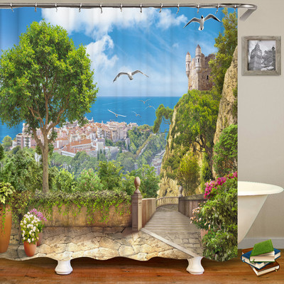 European Vintage Township Beautiful Landscape Κουρτίνα ντους Παιδικό μπάνιο Κουρτίνα ντους Κουζίνα Αδιάβροχες κουρτίνες Banheiro