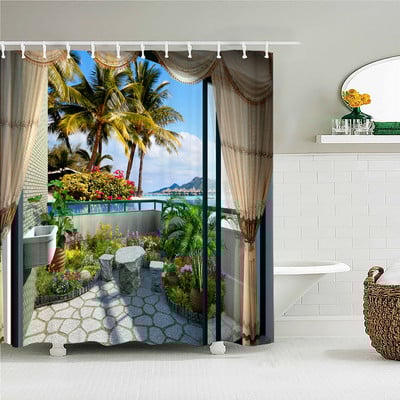 European Vintage Township Beautiful Landscape Κουρτίνα ντους Παιδικό μπάνιο Κουρτίνα ντους Κουζίνα Αδιάβροχες κουρτίνες Banheiro