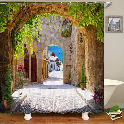 European Vintage Township Beautiful Landscape Κουρτίνα ντους Παιδικό μπάνιο Κουρτίνα ντους Κουζίνα Αδιάβροχες κουρτίνες Banheiro