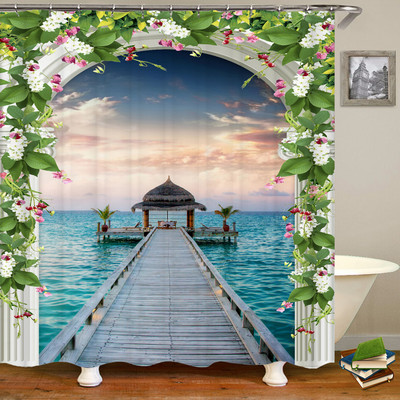 European Vintage Township Beautiful Landscape Κουρτίνα ντους Παιδικό μπάνιο Κουρτίνα ντους Κουζίνα Αδιάβροχες κουρτίνες Banheiro