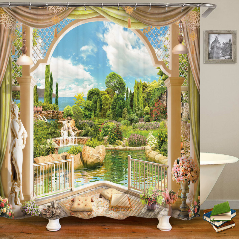 European Vintage Township Beautiful Landscape Κουρτίνα ντους Παιδικό μπάνιο Κουρτίνα ντους Κουζίνα Αδιάβροχες κουρτίνες Banheiro