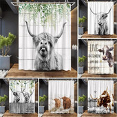 Hailendas govs dušas aizkari kūts vējdzirnavas Rietumu savvaļas dzīvnieki Dzīvnieki Bull portrets dušas aizkaru komplekts Vannas istabas aizkari ar āķiem