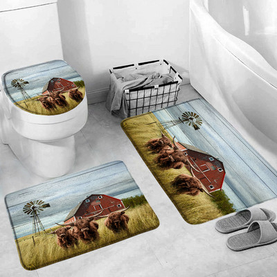 Hailendas govs dušas aizkari kūts vējdzirnavas Rietumu savvaļas dzīvnieki Dzīvnieki Bull portrets dušas aizkaru komplekts Vannas istabas aizkari ar āķiem