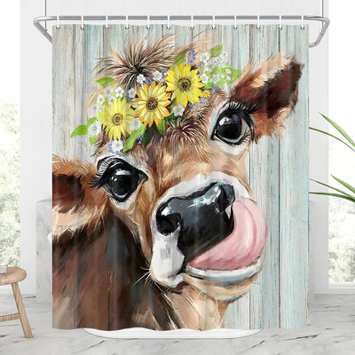 Hailendas govs dušas aizkari kūts vējdzirnavas Rietumu savvaļas dzīvnieki Dzīvnieki Bull portrets dušas aizkaru komplekts Vannas istabas aizkari ar āķiem