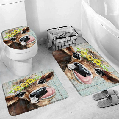 Hailendas govs dušas aizkari kūts vējdzirnavas Rietumu savvaļas dzīvnieki Dzīvnieki Bull portrets dušas aizkaru komplekts Vannas istabas aizkari ar āķiem