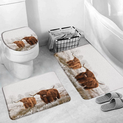 Hailendas govs dušas aizkari kūts vējdzirnavas Rietumu savvaļas dzīvnieki Dzīvnieki Bull portrets dušas aizkaru komplekts Vannas istabas aizkari ar āķiem