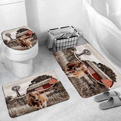 Hailendas govs dušas aizkari kūts vējdzirnavas Rietumu savvaļas dzīvnieki Dzīvnieki Bull portrets dušas aizkaru komplekts Vannas istabas aizkari ar āķiem