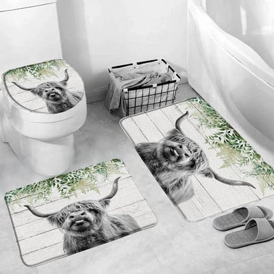 Hailendas govs dušas aizkari kūts vējdzirnavas Rietumu savvaļas dzīvnieki Dzīvnieki Bull portrets dušas aizkaru komplekts Vannas istabas aizkari ar āķiem